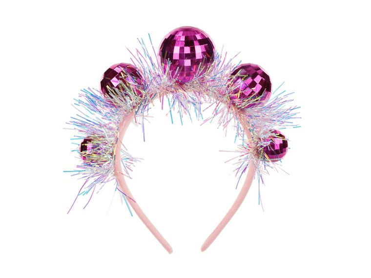 PartyDeco, opaska na głowę, kule disco, różowe, 17.5-17.5 cm