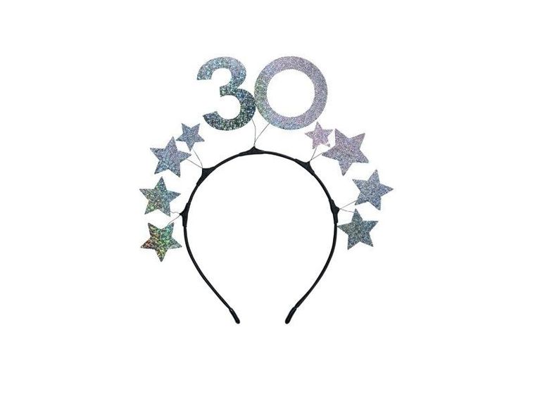 PartyDeco, opaska, z gwiazdkami, srebrna, 30