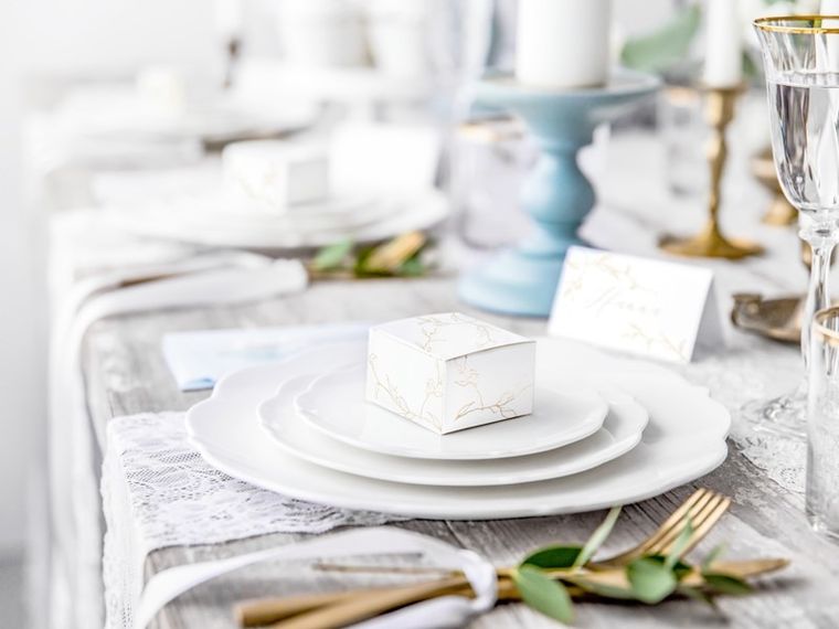 PartyDeco, ozdobne pudełeczka, gałązki, biały, 6-3,5-5,5 cm, 10 szt.