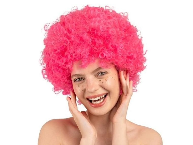 PartyDeco, peruka, afro, jasny róż