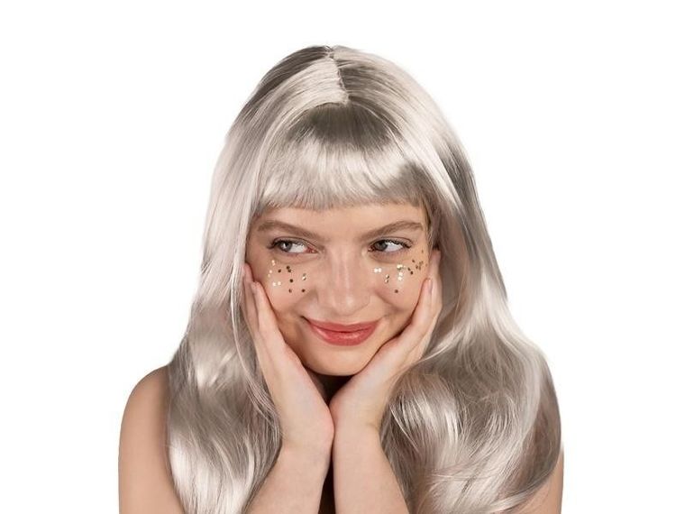 PartyDeco, peruka, długa, srebrna