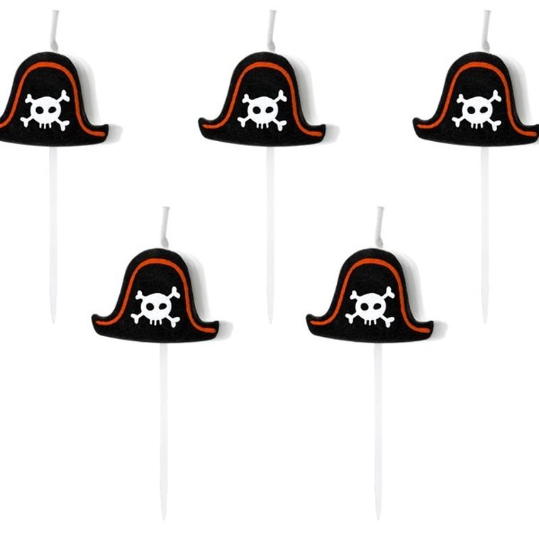 PartyDeco, Pirackie Party, świeczki urodzinowe na tort, piraci, 2 cm, 5 szt.