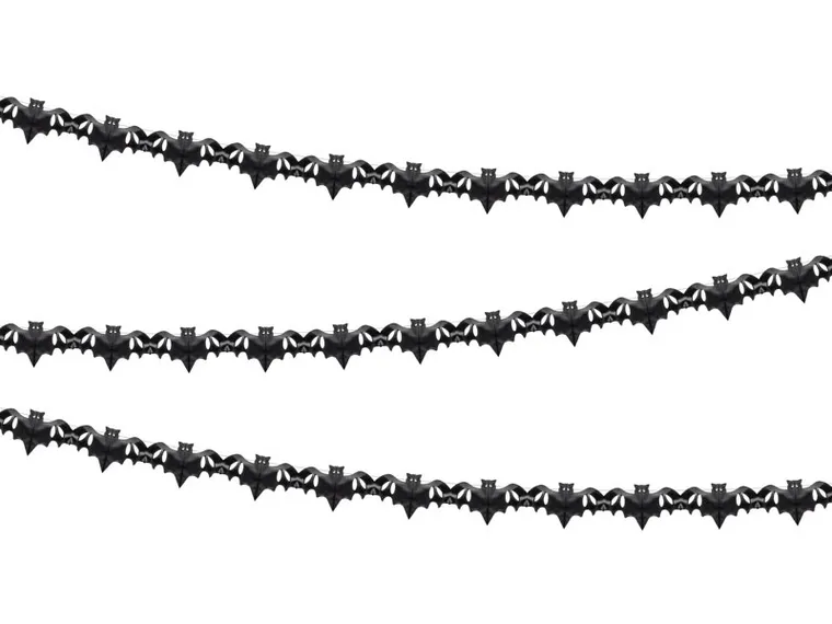 PartyDeco, Różowe Halloween, girlanda papierowa, nietoperze, czarna, 4 m