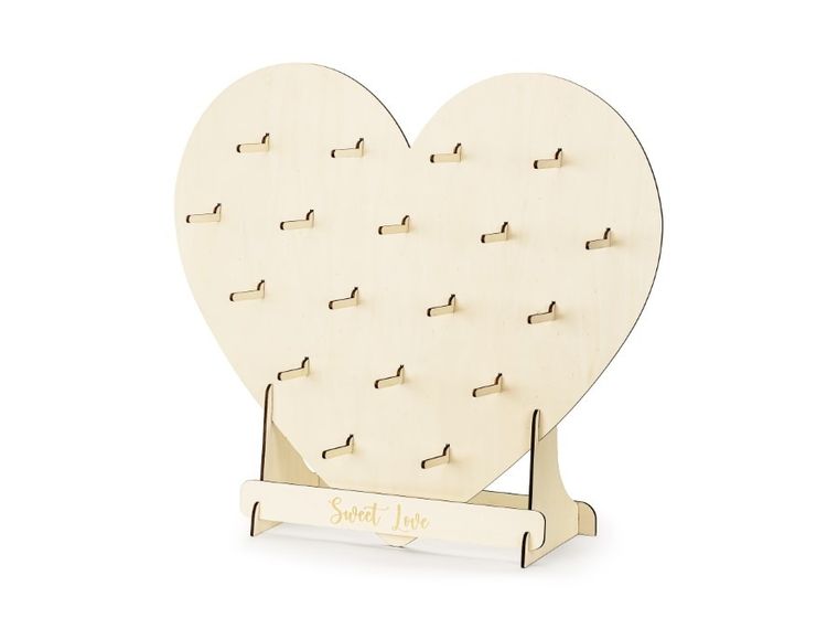 PartyDeco, ściana na donuty, serce, naturalne drewno, 65-59 cm