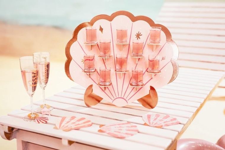 PartyDeco, ściana na shoty, muszelka, różowa, 43-38 cm