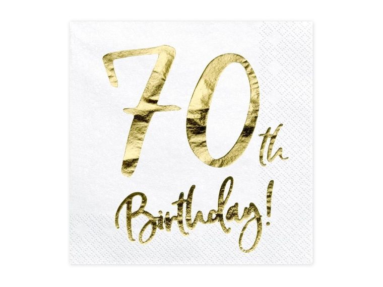 PartyDeco, serwetki papierowe, 70th Birthday, biały, 33-33 cm, 20 szt.