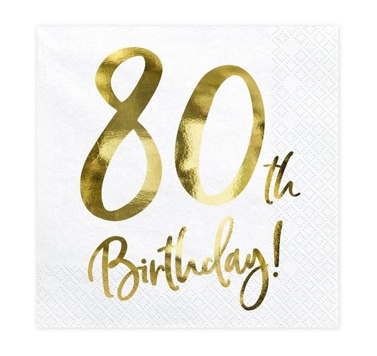 PartyDeco, serwetki papierowe, 80th Birthday, białe, 20 szt.
