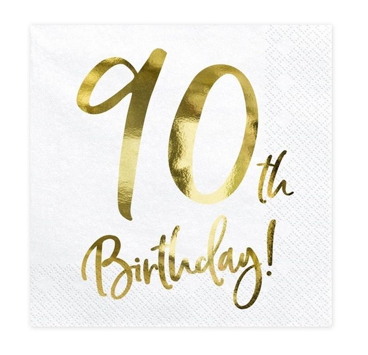 PartyDeco, serwetki papierowe, 90th Birthday, białe, 20 szt.