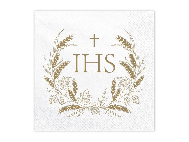 Partydeco, serwetki papierowe, komunia IHS, złote, 33-33 cm, 12 szt.