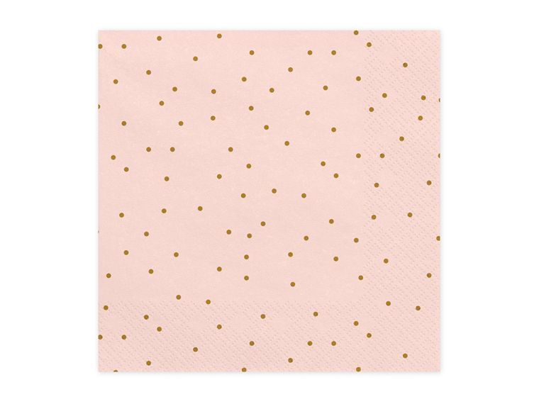 PartyDeco, serwetki papierowe różowe w złote kropeczki, 33 cm, 20 szt.