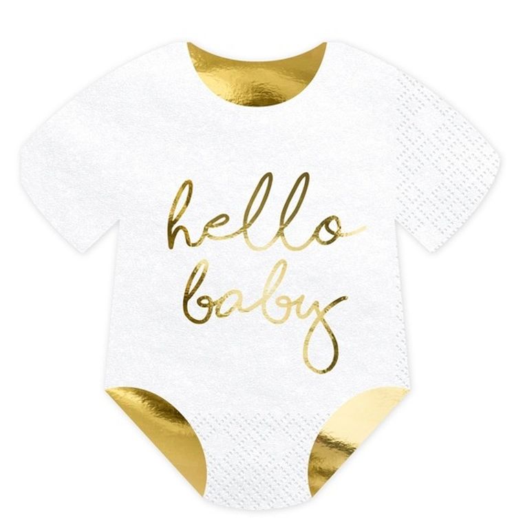 PartyDeco, serwetki papierowe, śpioszki hello baby, białe, 16-16 cm, 20 szt.