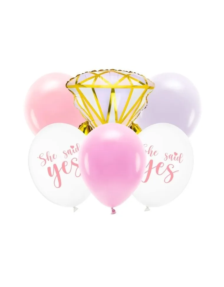 PartyDeco, She said yes, zestaw balonów lateksowych, pierścionek, 6 szt.