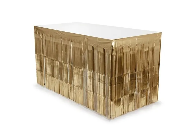 PartyDeco, skirting foliowy, z frędzlami, elegancki złoty, 300-80 cm