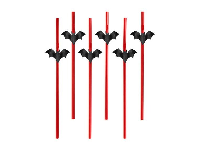 PartyDeco, słomki na imprezę Halloween, nietoperze, 24 cm, 6 szt.