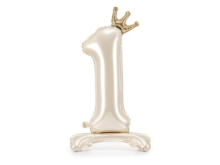 PartyDeco, stojący balon foliowy, cyfra 1, 84 cm, jasny krem