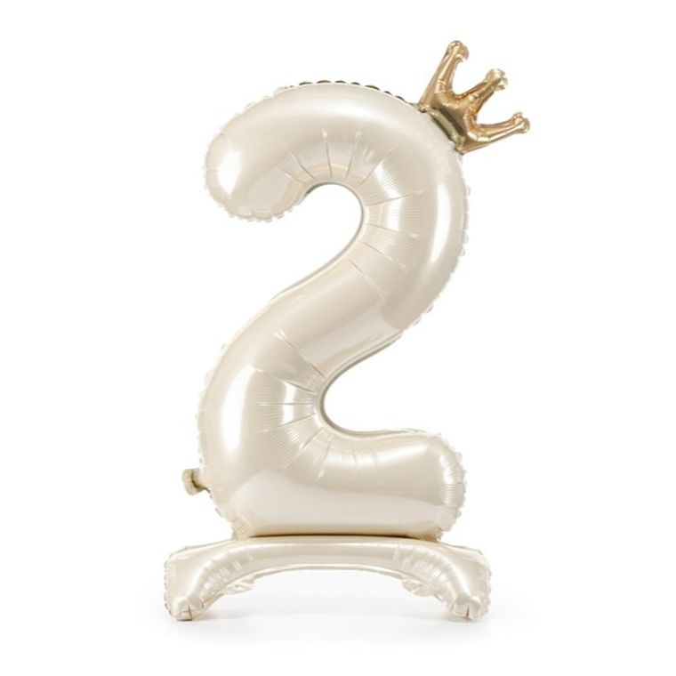 PartyDeco, stojący balon foliowy, cyfra 2, jasny krem, 84 cm, 1 szt.
