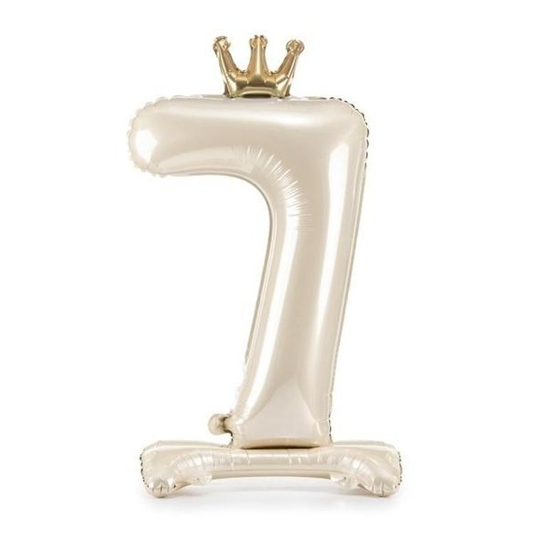 PartyDeco, stojący balon foliowy, cyfra 7, jasny krem, 84 cm, 1 szt.
