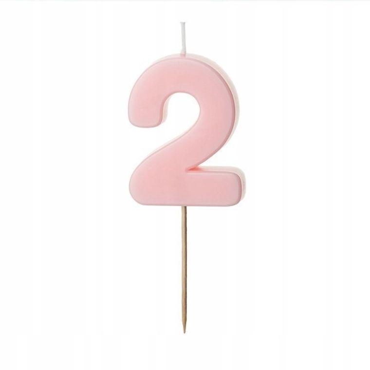 Partydeco, świeczka urodzinowa, cyferka 2, jasno różowa, 5.5 cm