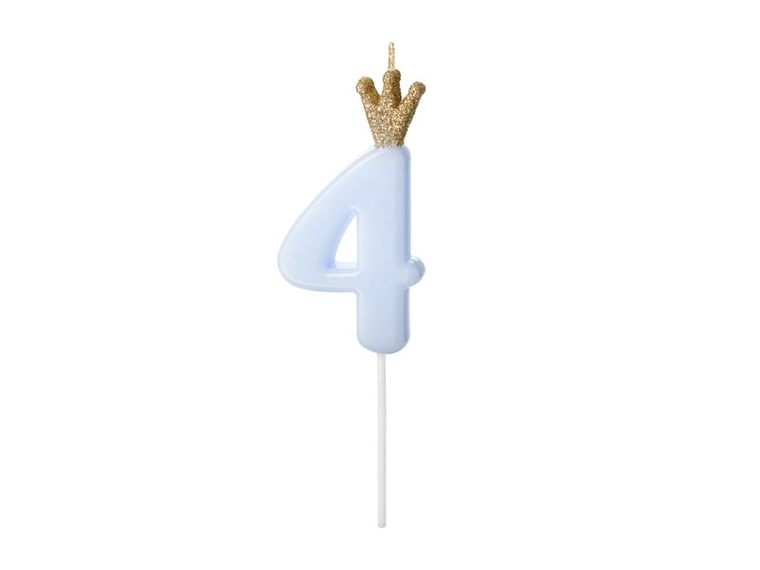 PartyDeco, świeczka urodzinowa, cyferka 4, jasny niebieski, 9.5 cm, 1 szt.