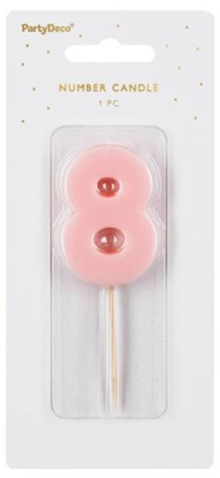 Partydeco, świeczka urodzinowa, cyferka 8, jasno różowa, 5.5 cm