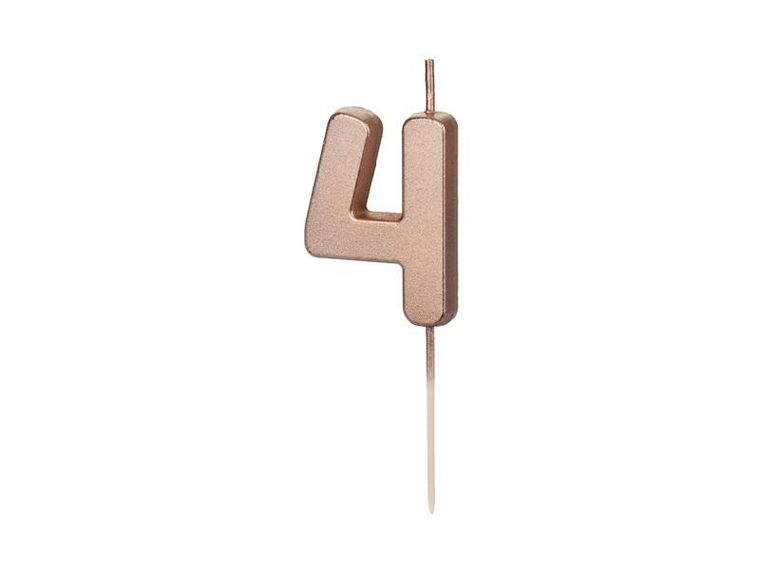 PartyDeco, świeczka urodzinowa, cyfra 4, różowe złoto, 4,5 cm