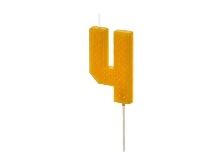 Partydeco, świeczka urodzinowa, cyfra 4, żółta, 6 cm