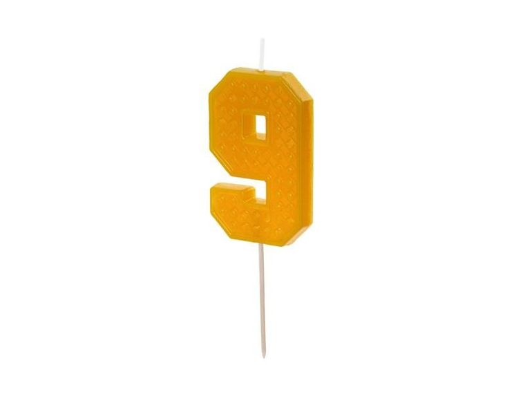 Partydeco, świeczka urodzinowa, cyfra 9, żółta, 6 cm