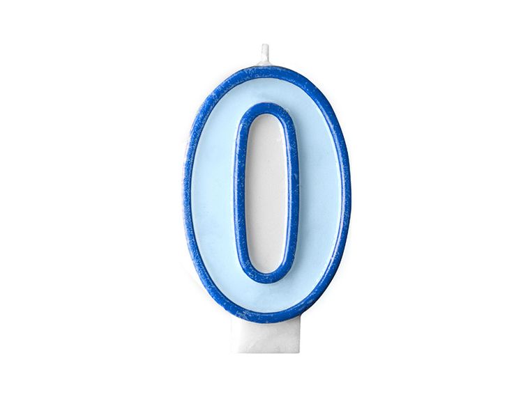 PartyDeco, świeczka urodzinowa na tort, cyferka 0,niebieska, 7 cm