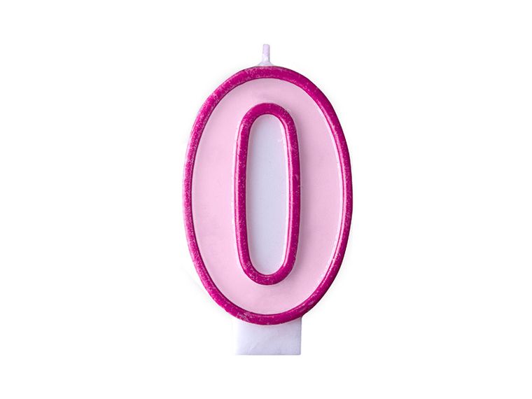 PartyDeco, świeczka urodzinowa na tort, cyferka 0,różowa, 7 cm