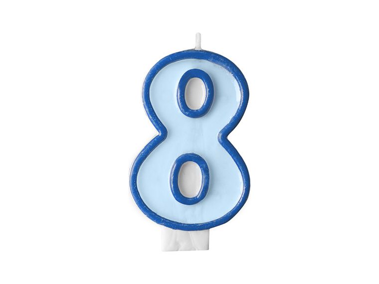 PartyDeco, świeczka urodzinowa na tort, cyferka 8, niebieska, 7 cm