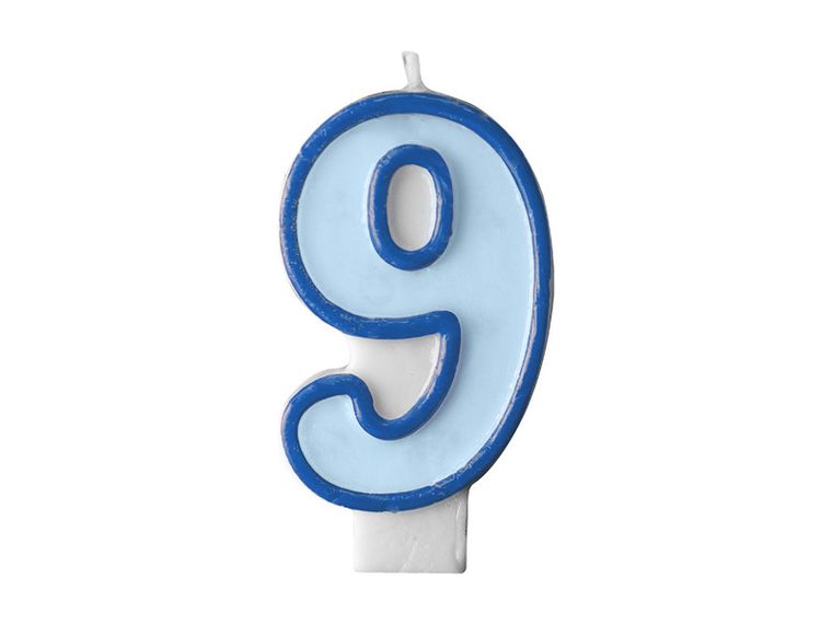 PartyDeco, świeczka urodzinowa na tort, cyferka 9, niebieska, 7 cm