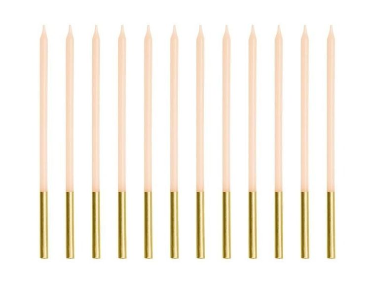 PartyDeco, świeczki urodzinowe, beżowe, 14 cm, 12 szt.