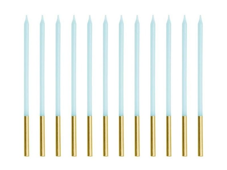 PartyDeco, świeczki urodzinowe, błękitne, 14 cm, 12 szt.