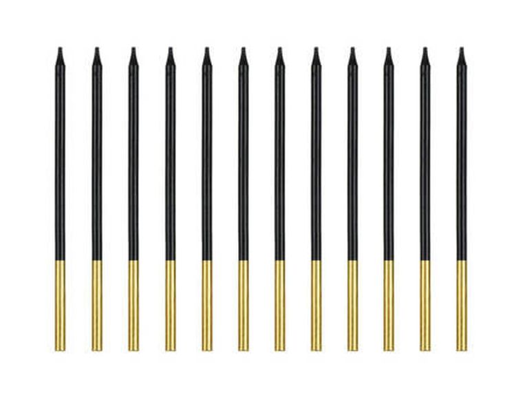 Partydeco, świeczki urodzinowe, gładkie, czarne, 14 cm, 12 szt.