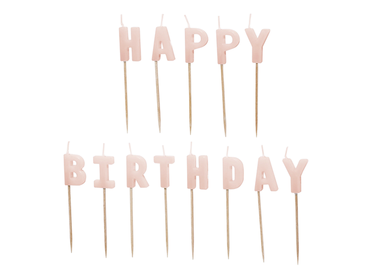 PartyDeco, świeczki urodzinowe, Happy Birthday, różowy, 2,5 cm, 13 szt.
