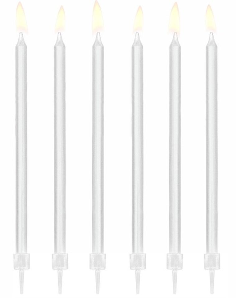 PartyDeco, świeczki urodzinowe na tort, gładkie, białe, 14 cm, 12 szt.