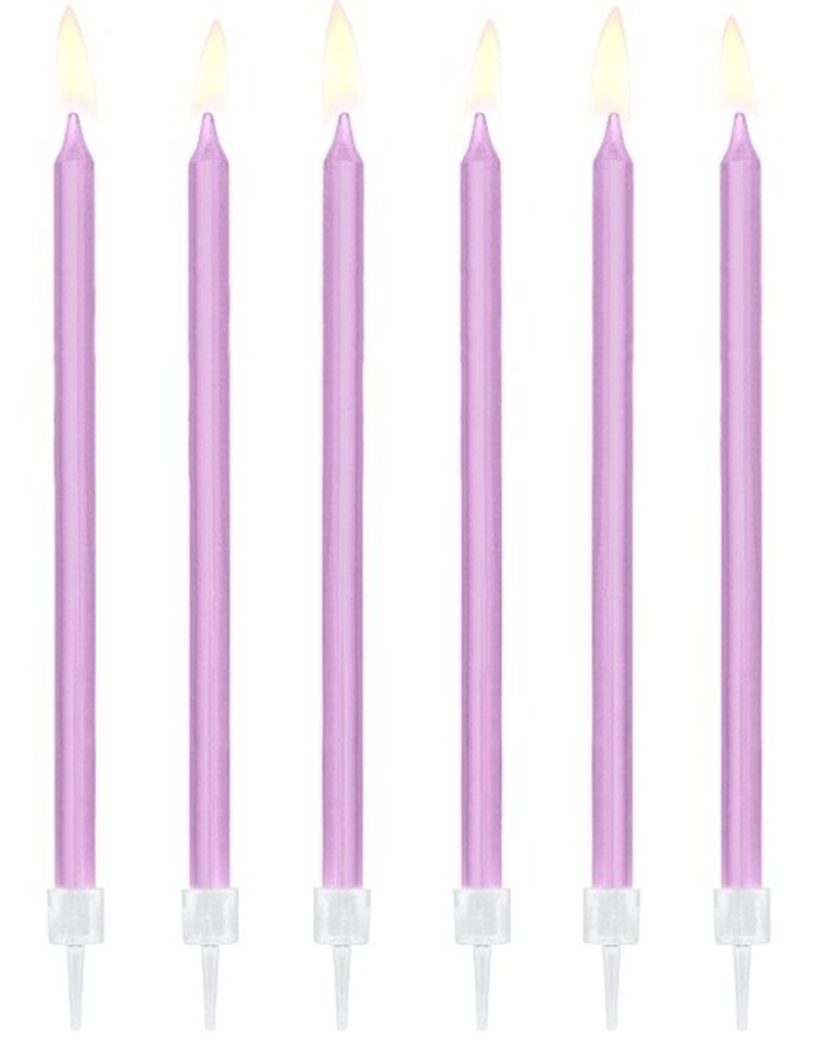 PartyDeco, świeczki urodzinowe na tort, gładkie, jasno-liliowe, 14 cm, 12 szt.