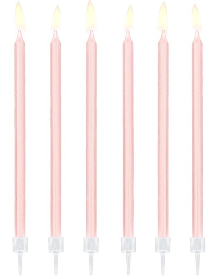 PartyDeco, świeczki urodzinowe na tort, gładkie, jasno-różowe, 14 cm, 12 szt.