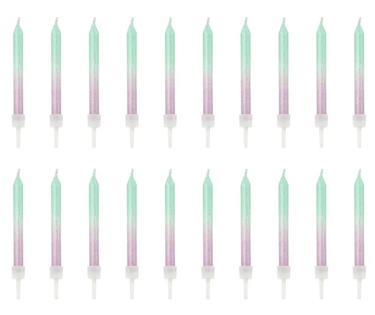 PartyDeco, świeczki urodzinowe na tort, ombre, 6 cm, 20 szt.