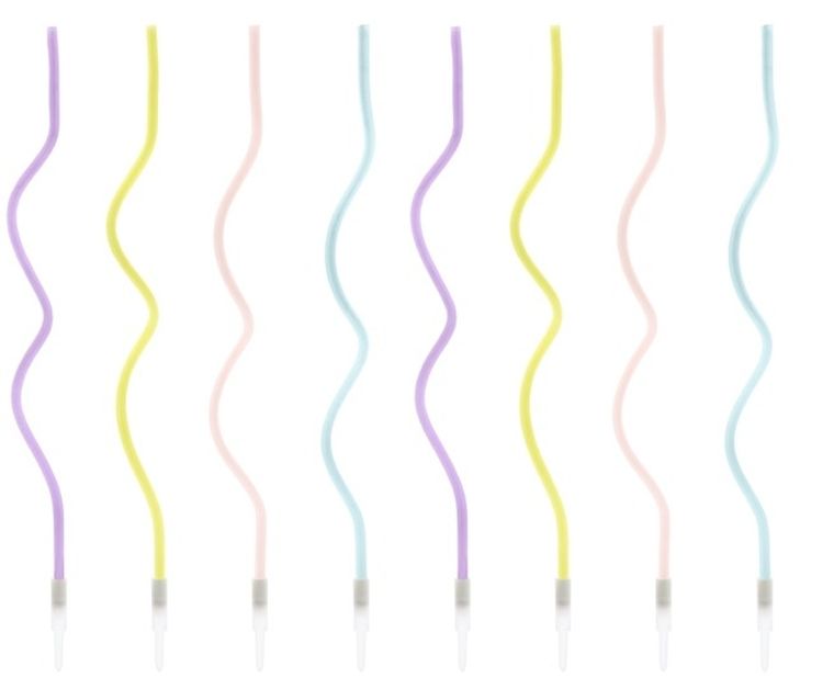 PartyDeco, świeczki urodzinowe na tort, zakręcone, 14 cm, 8 szt., mix