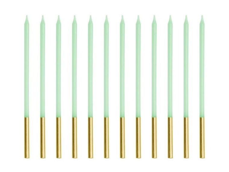 PartyDeco, świeczki urodzinowe, zielone, 14 cm, 12 szt.