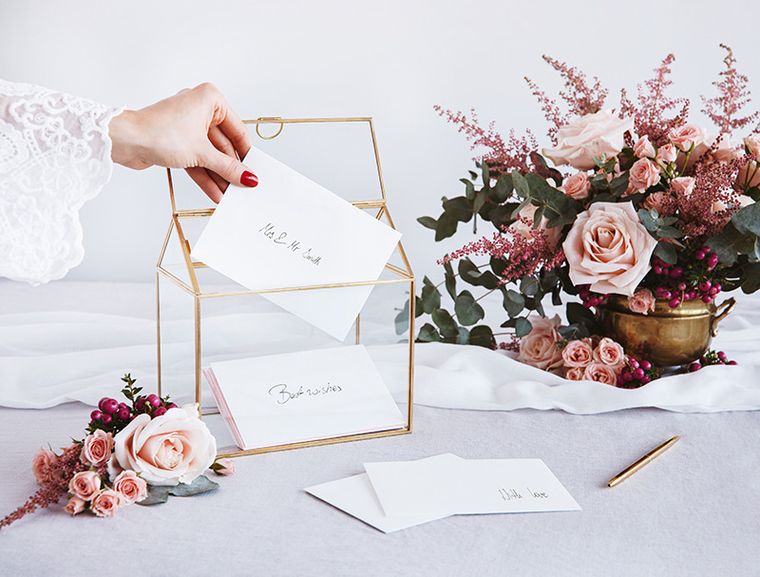 PartyDeco, szklane ozdobne pudełko na koperty, złote, 13-21-21 cm