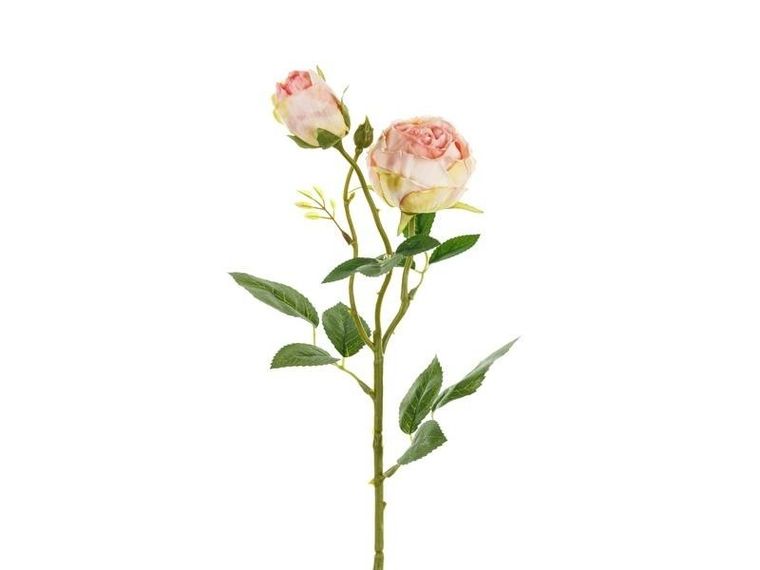 PartyDeco, sztuczny kwiat, róża z dwoma pąkami, jasny pudrowy róż, 55 cm, 1 szt.