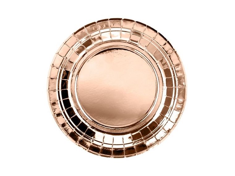 PartyDeco, talerzyki okrągłe, różowe złoto, 18 cm, 6 szt.