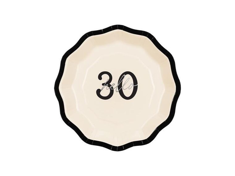 PartyDeco, talerzyki papierowe, Hello 30, 18 cm, 6 szt.