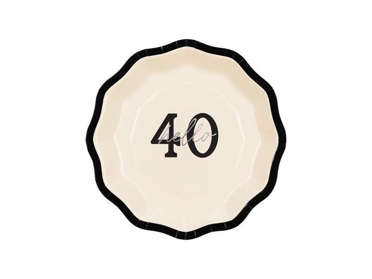 PartyDeco, talerzyki papierowe, Hello 40, 18 cm, 6 szt.