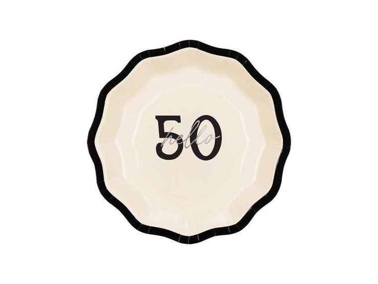 PartyDeco, talerzyki papierowe, Hello 50, 18 cm, 6 szt.