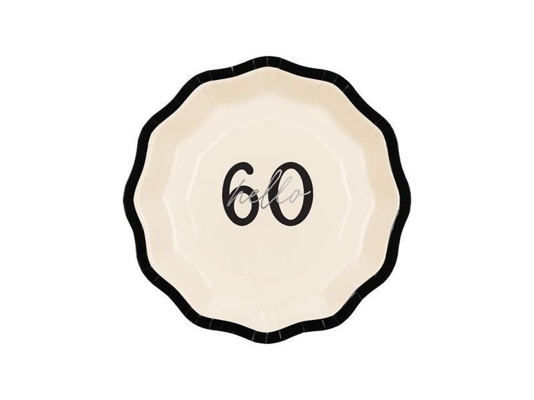PartyDeco, talerzyki papierowe, Hello 60, 18 cm, 6 szt.