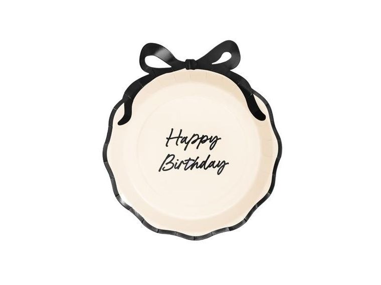 PartyDeco, talerzyki papierowe z kokardką, Happy Birthday, 24 cm, 6 szt.