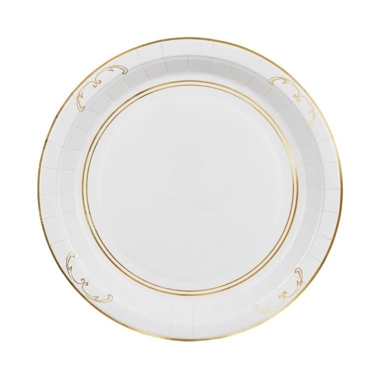 PartyDeco, talerzyki papierowe z ornamentem, białe, 23 cm, 6 szt.